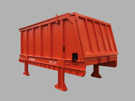 Cassette with 25 m³ bucket with a hydraulically operated tail gate